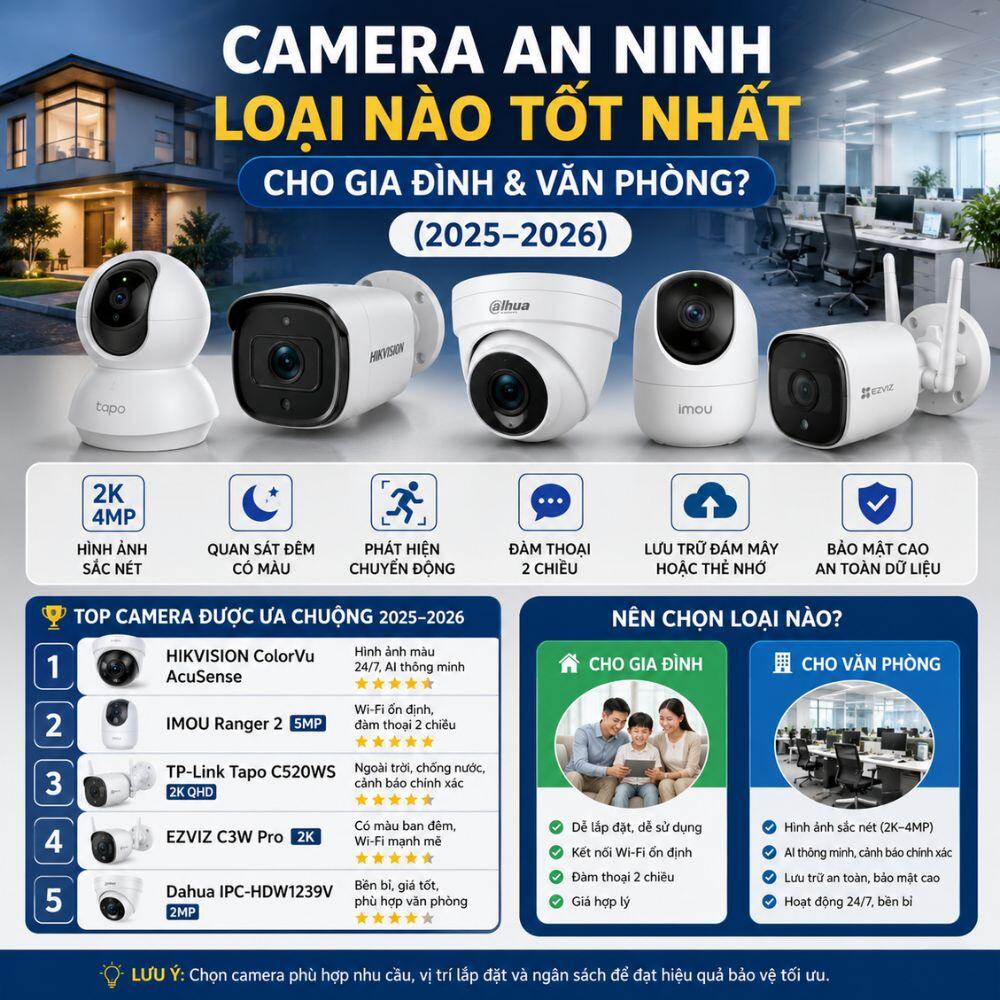 Camera an ninh loại nào tốt nhất cho gia đình & văn phòng? (2025–2026)