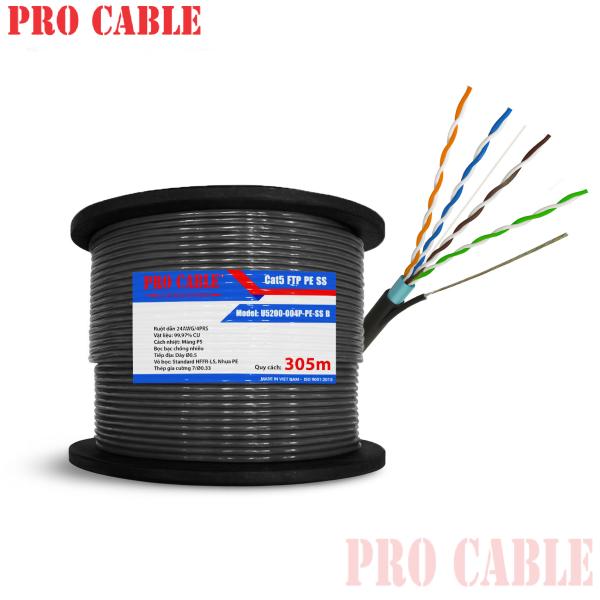 Cáp mạng PRO CABLE Cat5 FTP PE  Có Thép Gia Cường| U5200-004P-PE B Chính Hãng