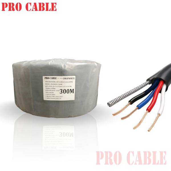 Dây Camera Dropwire 4x1x0.5 Pro Cable PR-D2201 300M – Lõi Đồng 100% Chạy PoE 100–150m