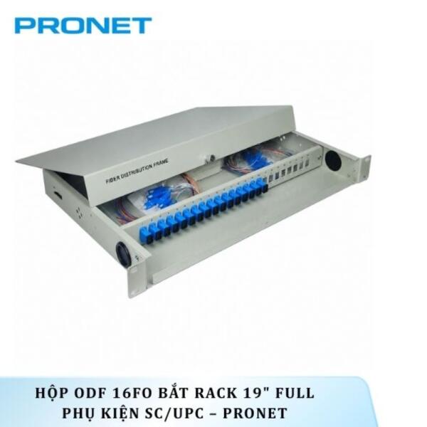 Hộp ODF 16FO Bắt Rack 19" Full Phụ Kiện SC/UPC – PRONET
