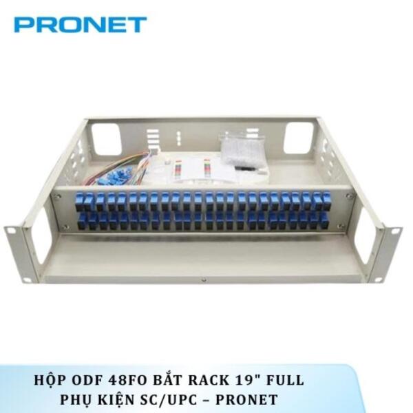 Hộp ODF 48FO Khay Cố Định Gắn Rack 19" Full Phụ Kiện SC/UPC – PRONET
