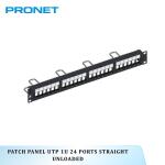 Patch Panel UTP 1U 24 Ports Straight Unloaded PRONET