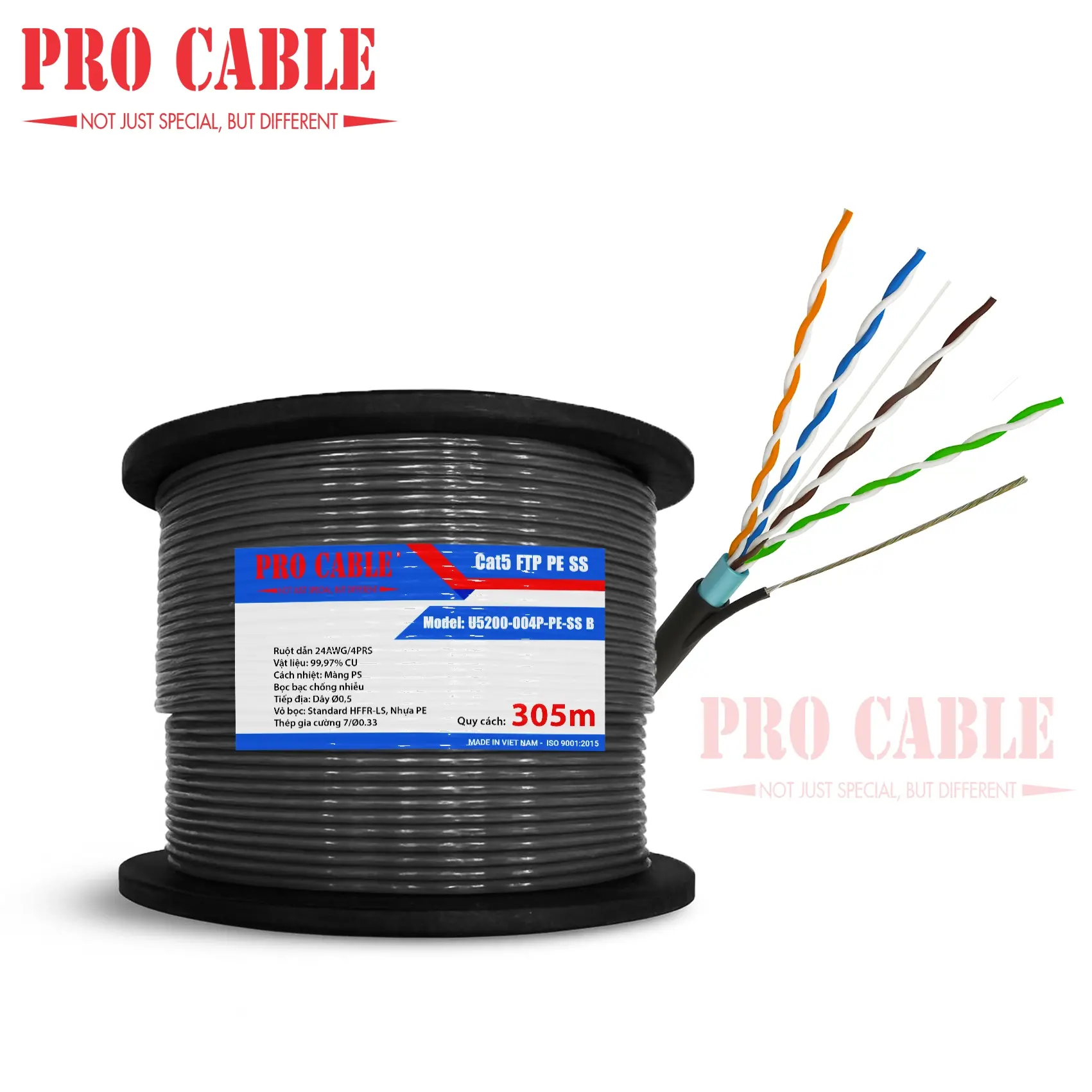 Cáp mạng PRO CABLE Cat5 FTP PE  Có Thép Gia Cường| U5200-004P-PE B Chính Hãng