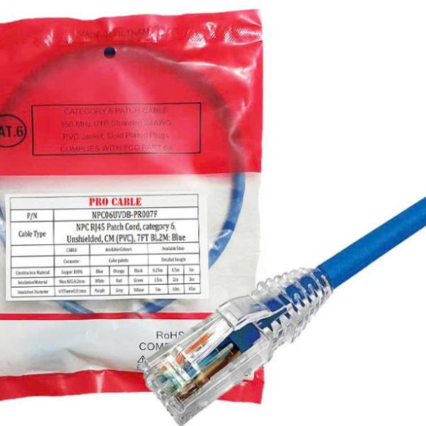 NPC RJ45 Patch Cord Pro Cable, category 6, Unshielded, CM (PVC), 7FT, 2 mét