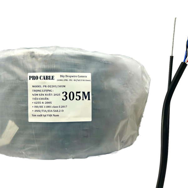 Cáp Dropwire Camera 24AWG 2PRS - PVC - SS(7x0.33x1.0ST) PROCABLE
