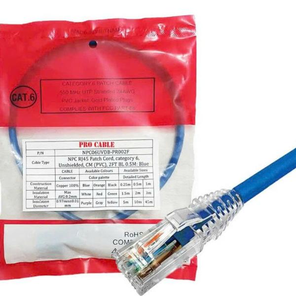 NPC RJ45 Patch Cord Pro Cable, category 6, Unshielded, CM (PVC), 2FT, 0.5 mét