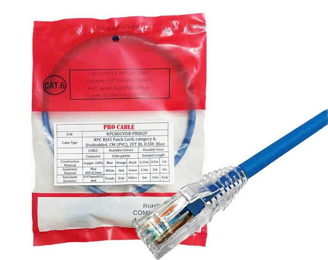 NPC RJ45 Patch Cord Pro Cable, category 6, Unshielded, CM (PVC), 2FT, 0.5 mét