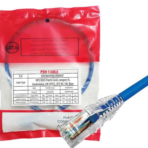 NPC RJ45 Patch Cord Pro Cable, category 6, Unshielded, CM (PVC), 3FT, 1 mét