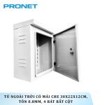 Tủ ngoài trời có mái che 30x22x12cm, tôn 0.8mm, 4 bát bắt cột PRONET